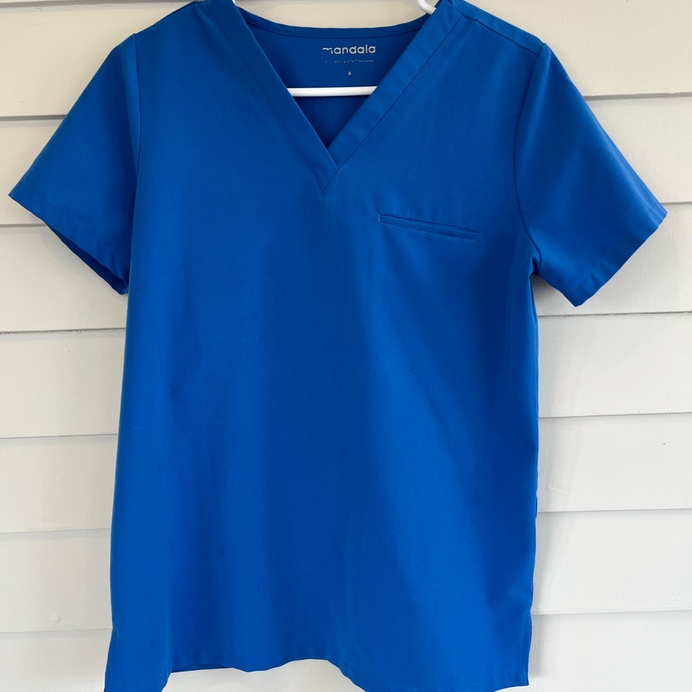 Mandala Royal Blue One Pocket Scrub Top S